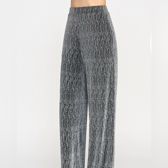 Lulumari Gray Wide Leg Pants with Metallic Finish - Picture 1 of 5